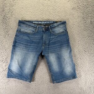 Buffalo David Bitton Evan-X Short Men 34 Blue Cotton Denim Bermuda Faded Stretch